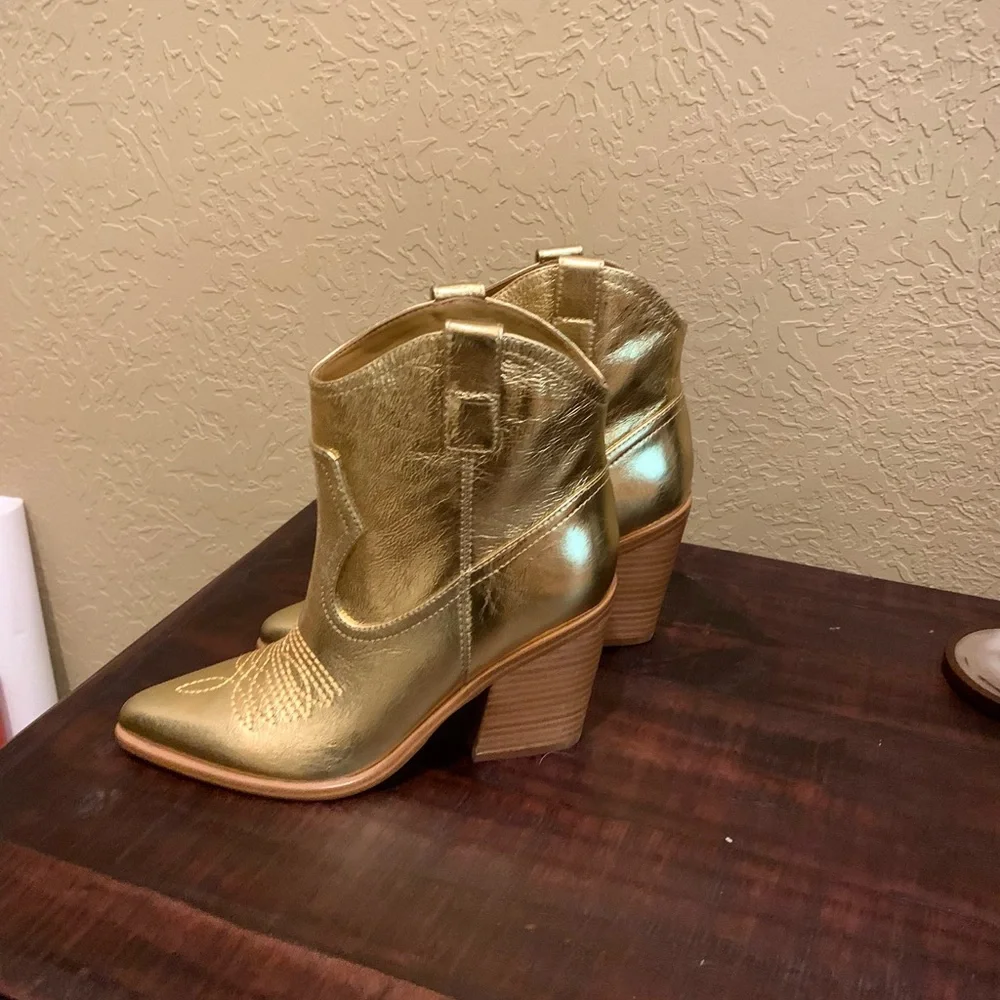 NWOT Marc Fisher Jalella Ankle Boot 7M - Gold Western Heeled Bootie never worn! - Picture 7 of 10